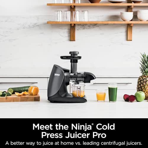 Ninja Cold Press Juicer, NeverClog Powerful Compact Slow Juicer with Total Pulp Control, XL Pulp Container and Juice Jug, Easy to Clean, JC151C (Canadian Version)