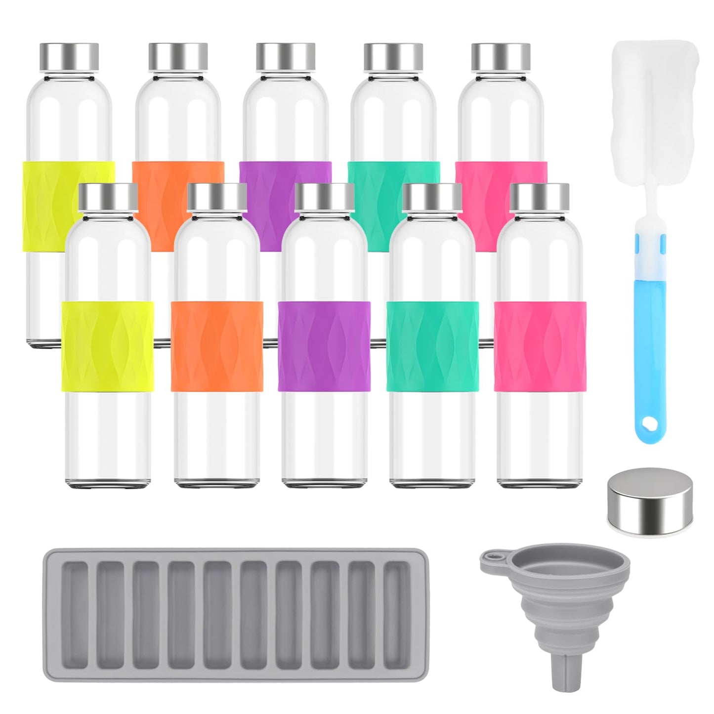 Zukro 18 oz Glass Juice Bottles with Lids for Juicing, Reusable Clear Glass Water Bottles with Stainless Steel Airtight Cap for Refrigerator, 100% Leak Proof, BPA Free, ECO Friendly, Set of 12