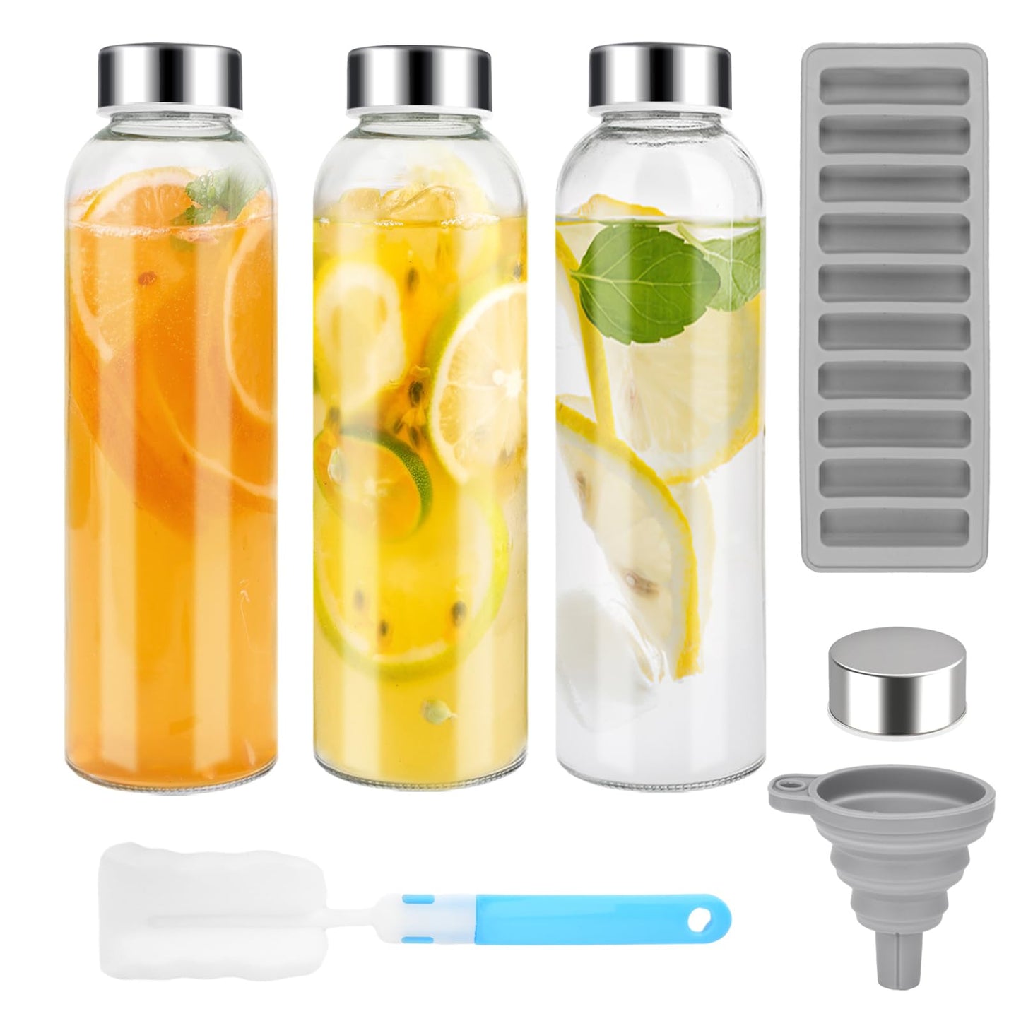 Zukro 18 oz Glass Juice Bottles with Lids for Juicing, Reusable Clear Glass Water Bottles with Stainless Steel Airtight Cap for Refrigerator, 100% Leak Proof, BPA Free, ECO Friendly, Set of 12