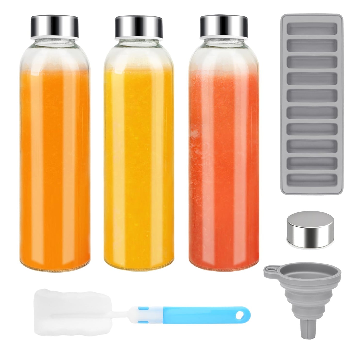 Zukro 18 oz Glass Juice Bottles with Lids for Juicing, Reusable Clear Glass Water Bottles with Stainless Steel Airtight Cap for Refrigerator, 100% Leak Proof, BPA Free, ECO Friendly, Set of 12