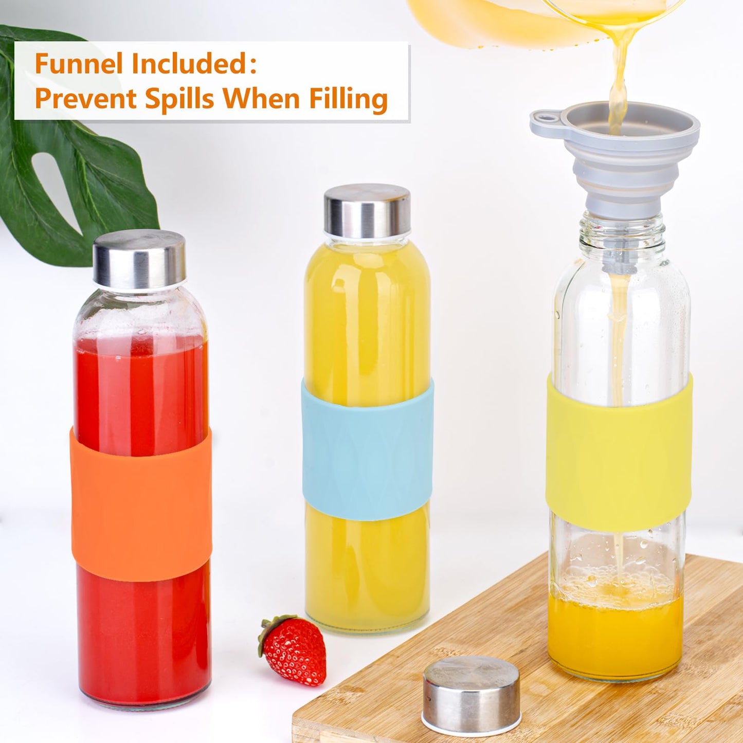 Zukro 18 oz Glass Juice Bottles with Lids for Juicing, Reusable Clear Glass Water Bottles with Stainless Steel Airtight Cap for Refrigerator, 100% Leak Proof, BPA Free, ECO Friendly, Set of 12