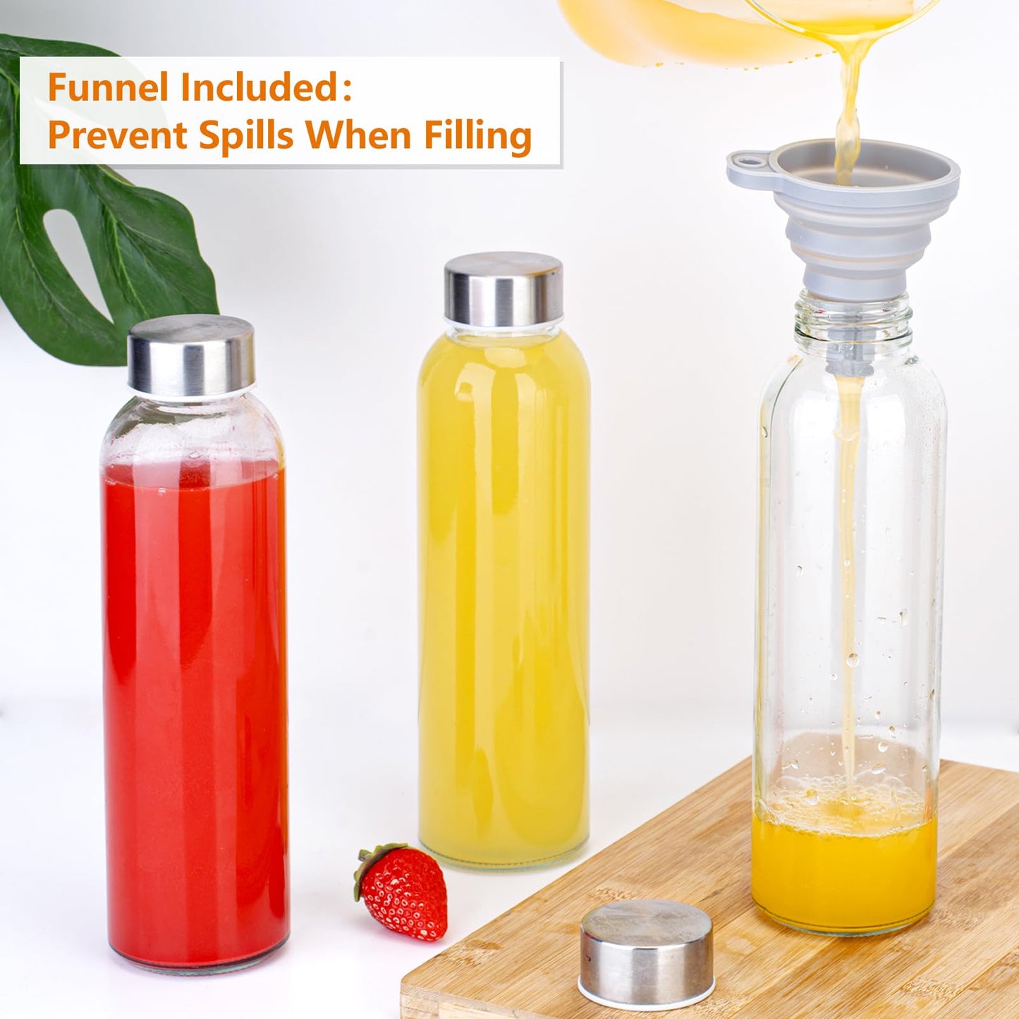 Zukro 18 oz Glass Juice Bottles with Lids for Juicing, Reusable Clear Glass Water Bottles with Stainless Steel Airtight Cap for Refrigerator, 100% Leak Proof, BPA Free, ECO Friendly, Set of 12