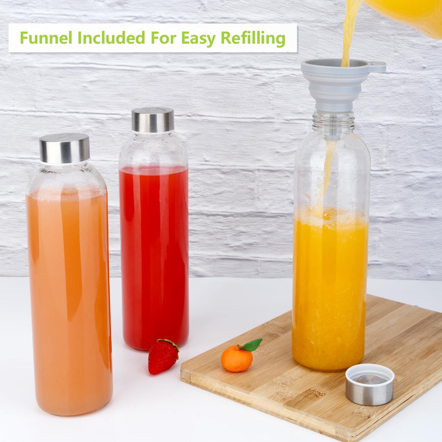 Zukro 18 oz Glass Juice Bottles with Lids for Juicing, Reusable Clear Glass Water Bottles with Stainless Steel Airtight Cap for Refrigerator, 100% Leak Proof, BPA Free, ECO Friendly, Set of 12