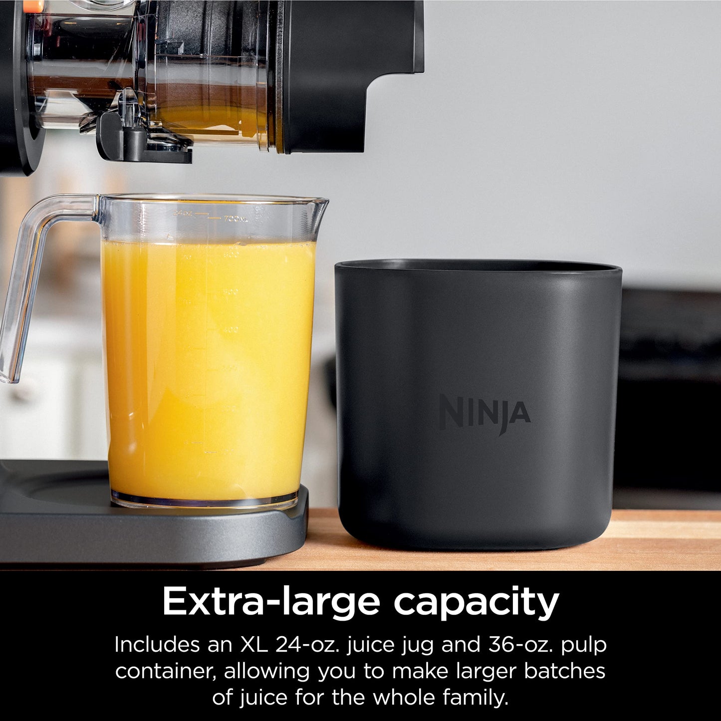Ninja Cold Press Juicer, NeverClog Powerful Compact Slow Juicer with Total Pulp Control, XL Pulp Container and Juice Jug, Easy to Clean, JC151C (Canadian Version)