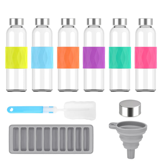 Zukro 18 oz Glass Juice Bottles with Lids for Juicing, Reusable Clear Glass Water Bottles with Stainless Steel Airtight Cap for Refrigerator, 100% Leak Proof, BPA Free, ECO Friendly, Set of 12