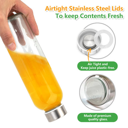 Zukro 18 oz Glass Juice Bottles with Lids for Juicing, Reusable Clear Glass Water Bottles with Stainless Steel Airtight Cap for Refrigerator, 100% Leak Proof, BPA Free, ECO Friendly, Set of 12
