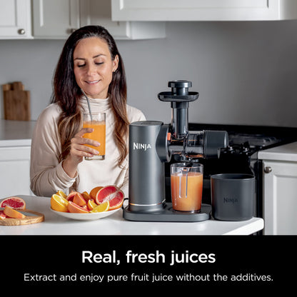 Ninja Cold Press Juicer, NeverClog Powerful Compact Slow Juicer with Total Pulp Control, XL Pulp Container and Juice Jug, Easy to Clean, JC151C (Canadian Version)