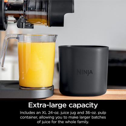 Ninja Cold Press Juicer, NeverClog Powerful Compact Slow Juicer with Total Pulp Control, XL Pulp Container and Juice Jug, Easy to Clean, JC151C (Canadian Version)