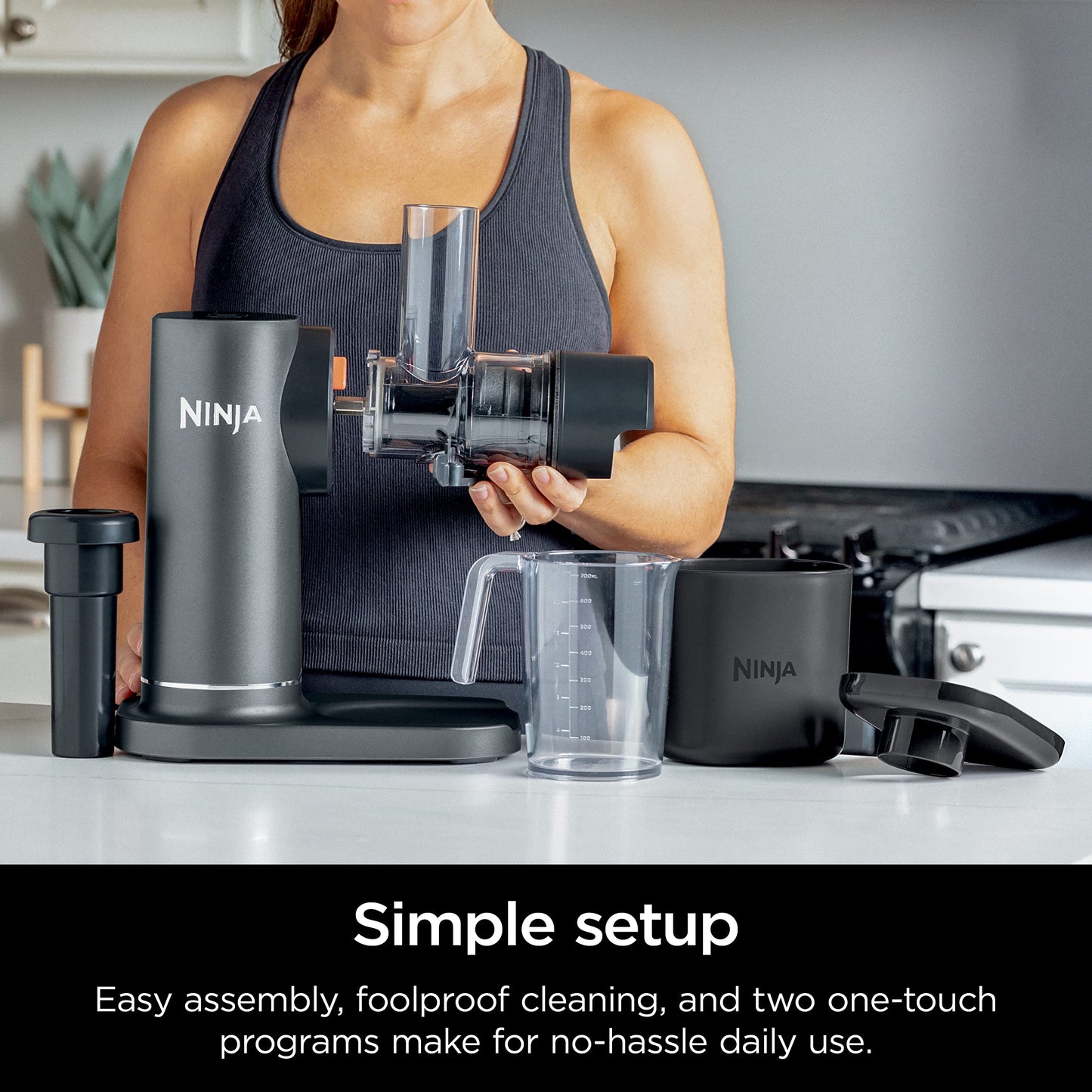 Ninja Cold Press Juicer, NeverClog Powerful Compact Slow Juicer with Total Pulp Control, XL Pulp Container and Juice Jug, Easy to Clean, JC151C (Canadian Version)